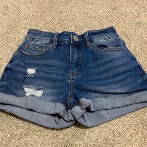 Wax Jean Dark Blue Distressed Women's Jean Shorts